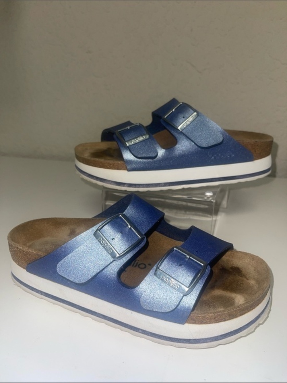 Birkenstock Arizona Pap Flex Platform Sandal chunky metallic blue 36